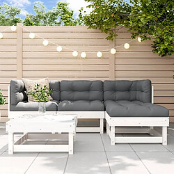 Maison Chic Salon de jardin 5 pcs + coussins - Mobilier/Meubles de jardin - Table et chaises d'extérieur blanc bois massif -MN67572