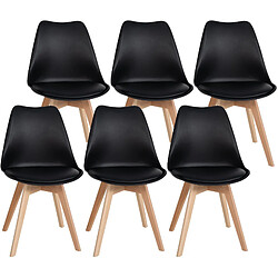 Decoshop26 Lot de 6 chaises de salle à manger cuisine en plastique et PVC noir châssis en bois 10_0003221