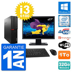 PC Lenovo M800 SFF Ecran 27" Intel i3-6100 RAM 32Go Disque 1To Windows 10 Wifi - Occasion