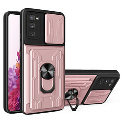 Coque en TPU antichoc avec béquille en anneau et porte-carte or rose pour votre Samsung Galaxy S20 FE