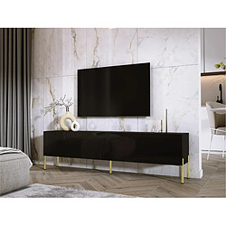 3XELIVING Meuble TV en couleur Noir mat avec pieds droits en or, D: l : 170 cm, H : 52 cm, P : 32 cm