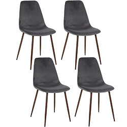 Toilinux Lot de 4 Chaises confortables en polyester effet velours et pieds en fer Roka - Gris ardoise