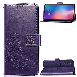 Wewoo Housse Coque Étui en cuir à Motif fleurs repiquées Lucky Clover pour Xiaomi Mi 9avec support et logements cartesportefeuille et dragonne violet