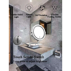 Avis Universal Miroir de salle de bains bras extensible pliant, LED tactile double face lumineuse réglable, commode murale miroir de maquillage agrandissement