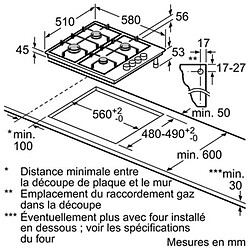 Table acier émaillé gaz 60cm - pbp6b6b80 - BOSCH