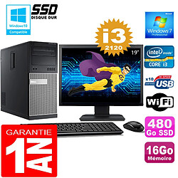 PC Tour DELL 7010 Core I3-2120 Ram 16Go Disque 480 Go SSD Wifi W7 Ecran 19" - Occasion