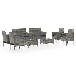 Maison Chic Salon de jardin 8 pcs + coussins - Mobilier/Meubles de jardin - Table et chaises d'extérieur Résine tressée Gris -MN13125