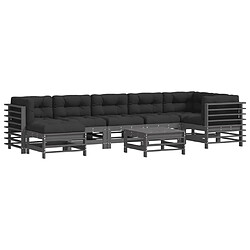 Maison Chic Salon de jardin 8 pcs + coussins - Mobilier/Meubles de jardin - Table et chaises d'extérieur gris bois massif -MN16243