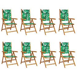 vidaXL Chaises inclinables de jardin lot de 8 vert tissu bois massif