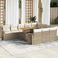 vidaXL Salon de jardin 11 pcs avec coussins beige résine tressée