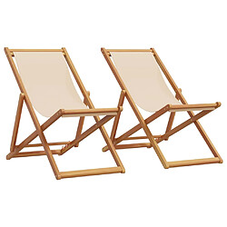 vidaXL Chaises de plage pliantes lot de 2 beige tissu et bois massif