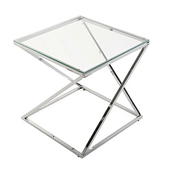 Versa Table d'appoint pour le salon, la chambre ou la cuisine Trento 51x51x51cm,Verre et métal, Argenté