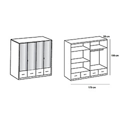 Avis Inside 75 Armoire penderie DINGLE 4 portes miroirs 4 tiroirs largeur 179 blanche