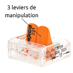 Lot de 10 bornes de raccordement S221 Compact - Connexion rapide - 3 conducteurs avec leviers 4mm² - orange - Wago