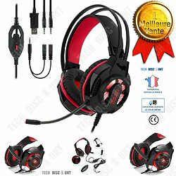 Tech Discount TD® Casque Gaming Rouge Écouteurs pour Jeux / avec micro pour PC et Ordinateur Portable - LED lumineux Noir et Rouge Confortable