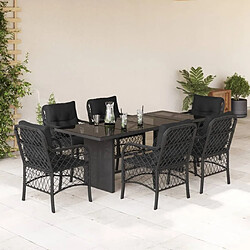 Maison Chic Ensemble à manger d'extérieur 7 pcs avec coussins,Salon de jardin,Mobilier de jardin Noir Résine tressée -GKD593072