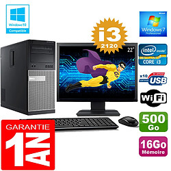 PC Tour DELL 7010 Core I3-2120 Ram 16Go Disque 500 Go Wifi W7 Ecran 22" - Occasion