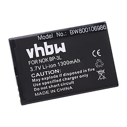 Batterie Li-Ion vhbw 1300mAh (3.7V) pour téléphone portable, smartphone Nokia 603, Asha 303, Lumia 610, Lumia 710. Remplace les batteries : BP-3L.