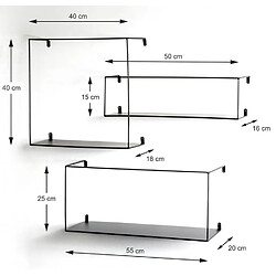 Avis Pegane Lot de 3 étagères murales en métal coloris noir