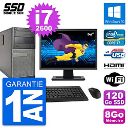 PC Tour Dell 390 MT Ecran 19" i7-2600 RAM 8Go SSD 120Go HDMI Windows 10 Wifi - Occasion