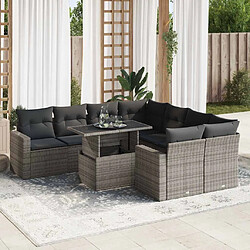 vidaXL Salon de jardin 9 pcs avec coussins gris résine tressée