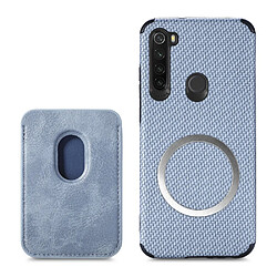 Coque en TPU + PU texture en fibre de carbone, anti-rayures, absorption magnétique avec porte-carte bleu pour votre Xiaomi Redmi Note 8T