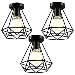 Stoex 3pcs Rétro Plafonnier Industrielle Vintage Design forme Cage Diamant 20cm, Lampe