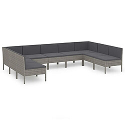 Maison Chic Salon de jardin 9 pcs + coussins - Mobilier/Meubles de jardin - Table et chaises d'extérieur Résine tressée Gris -MN61559