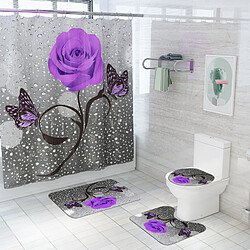 Universal Set de 4 rideaux de douche floraux et tapis de douche avec crochet Tapis de bain antidérapant Tapis de salle de bains Tapis de toilette Tapis de bain imperméable (180 * 180cm)