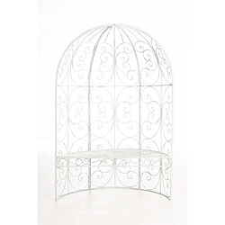 Decoshop26 Banc de jardin avec arche à rosiers en métal blanc vieilli style vintage MDJ10183