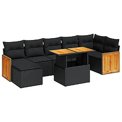 vidaXL Salon de jardin avec coussins 8 pcs noir résine tressée acacia