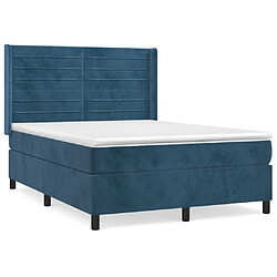 Maison Chic Lit adulte- Lit + matelas,Sommier à lattes de lit et matelas Bleu foncé 140x200cm Velours -GKD65856