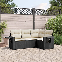 Maison Chic Ensemble de 4 Tables et chaises d'extérieur avec coussins,Salon de jardin noir résine tressée -GKD482971