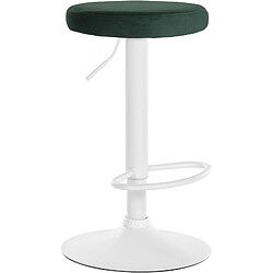 Decoshop26 Tabouret de bar x1 design simple hauteur réglable revêtement en velours vert pieds en métal blanc 10_0005358