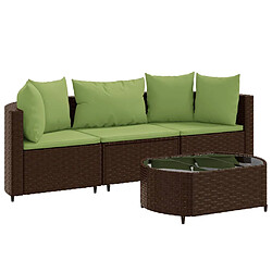 vidaXL Salon de jardin 4 pcs avec coussins marron résine tressée