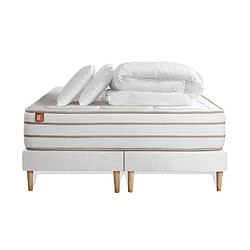 Marmottes & Co Pack prêt à dormir matelas LE DOUILLET 180x200cm Mémoire de forme BioVisco + double sommiers Blanc + 2 oreillers + couette