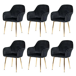 Decoshop26 Lot de 6 chaises de salle à manger design rétro assise et dossier arrondis en velours noir pieds dorés 04_0000826