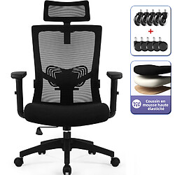 Chaise de Bureau Ergonomique Lexzurn, Accoudoirs Réglables, Noir