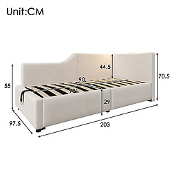 Avis KOMHTOM Canapé-lit 90x190 cm, avec fonction liseuse et recharge USB-C, beige