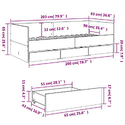 Vidaxl Lit de jour et tiroirs chêne sonoma 90x200cm bois d'ingénierie pas cher