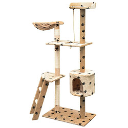 Helloshop26 Arbre à chat griffoir grattoir niche jouet animaux peluché et sisal 150 cm empreintes de pattes beige 3702102