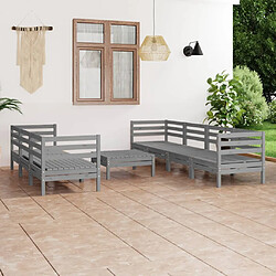 vidaXL Salon de jardin 8 pcs Gris Bois de pin massif