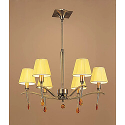 Luminaire Center Suspension Siena rond 6 Ampoules E14, laiton antique avec Abat jours crème ambré et ambre cristal