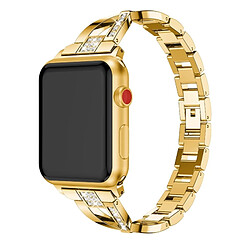 Wewoo Bracelet pour montre connectée en acier inoxydable massif serti de diamants Apple Watch séries 3 et 2 et 1 38 mm or