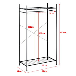 Helloshop26 Garde-robe avec étagères meuble de rangement 2 surfaces de stockage acier laqué 150 x 80 x 40 cm noir 03_0008150