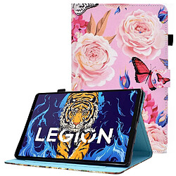 Etui en PU plein motif cousu, anti-chute avec support et porte-cartes pour votre Lenovo Legion Y700 TB-9707F - fleur et papillon