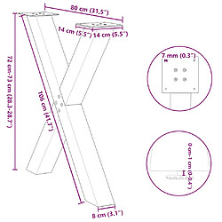 vidaXL Pieds de table à manger forme de X 3 pcs 80x(72-73) cm acier pas cher