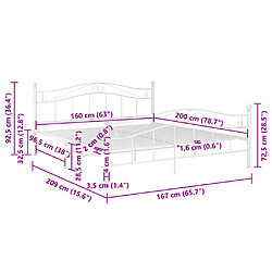 vidaXL Cadre de lit sans matelas blanc métal 160x200 cm pas cher