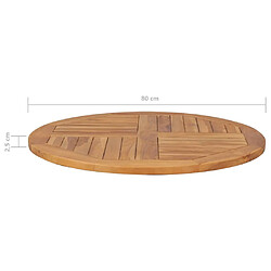 vidaXL Dessus de table Bois de teck solide Rond 2,5 cm 80 cm pas cher