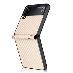 Coque en TPU + PU texture en fibre de carbone avec lanière or pour votre Samsung Galaxy Z Flip3 5G